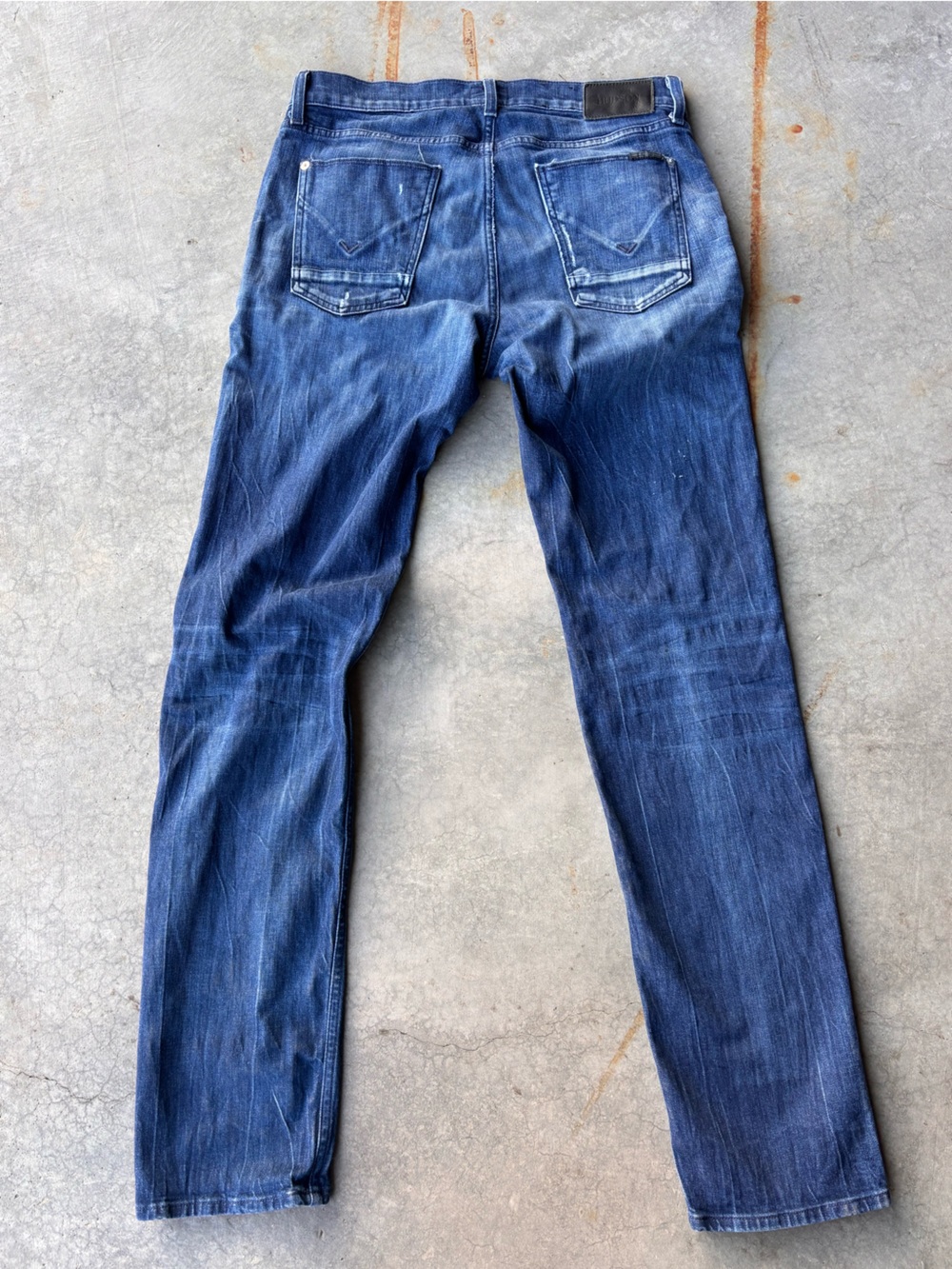 Hudson Blake Slim Straight Jeans Mens 33 x 34 Distressed Dark Wash Button Fly - Picture 3 of 8